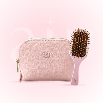 Complete Hair & Beauty Set - Wooden Paddle Brush + Mini Travel Makeup Pink Bag
