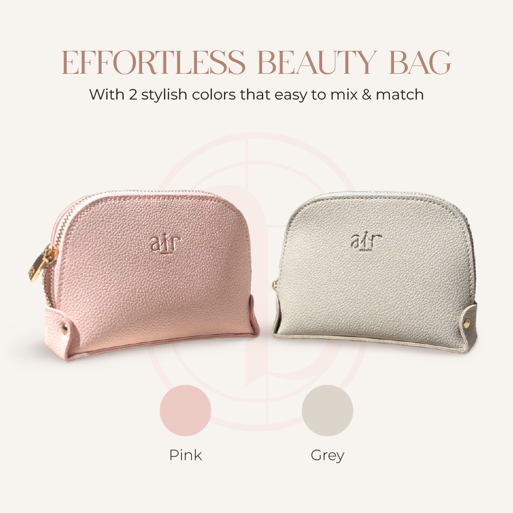 Travel Essentials Makeup Bag Set – Pink & Gray Textured Leather Cosmetic Pouches With Gold Zippers For On-The-Go Beauty – Travel Size